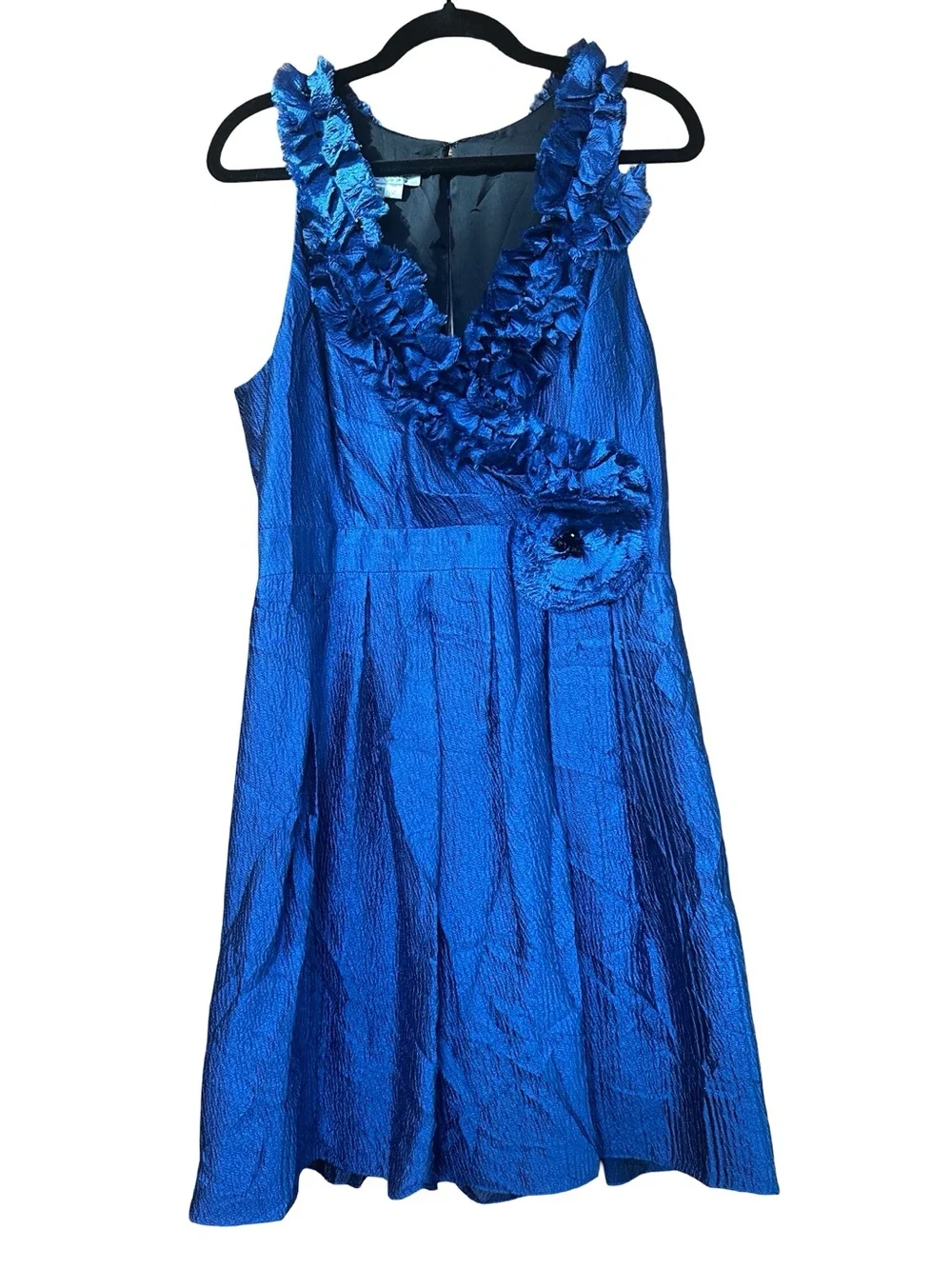 Kay Unger Blue V-Neck Floral Appliqué Vintage Autumn wedding guest Dress Size 12 - Picture 2 of 10